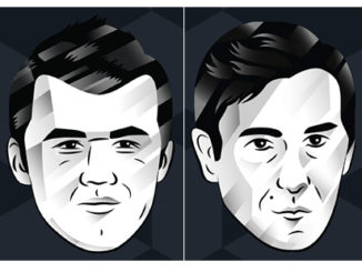 Official website pop-art images of Carlsen and Karjakin