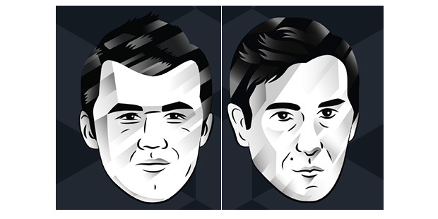 Official website pop-art images of Carlsen and Karjakin