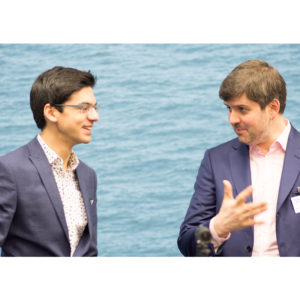 Anish Giri talking with Peter Svidler at the 2018 Tata Steel Chess Tournament © | Hot Off The Chess, http://www.hotoffthechess.com