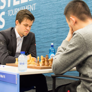 A very lack-lustre day at the office for Magnus Carlsen, who could not generate anything with White against Wei Yi. Photograph by John Lee Shaw © www.hotoffthechess.com