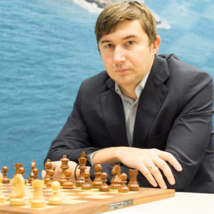 Sergey Karjakin at the start of his game against Wesley So. Photograph by John Lee Shaw © www.hotoffthechess.com